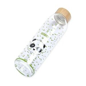 Glass Panda water bottle with bamboo lid